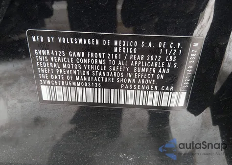 2021 Volkswagen Jetta 1.4T R-Line/1.4T S/1.4T Se z USA, uszkodzony, nr VIN 3VWC57BU5MM093136